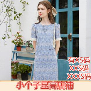 150cm加小码 小个子夏装 新款 女装 饰圆领套头连衣裙 XXXS撞色底摆装