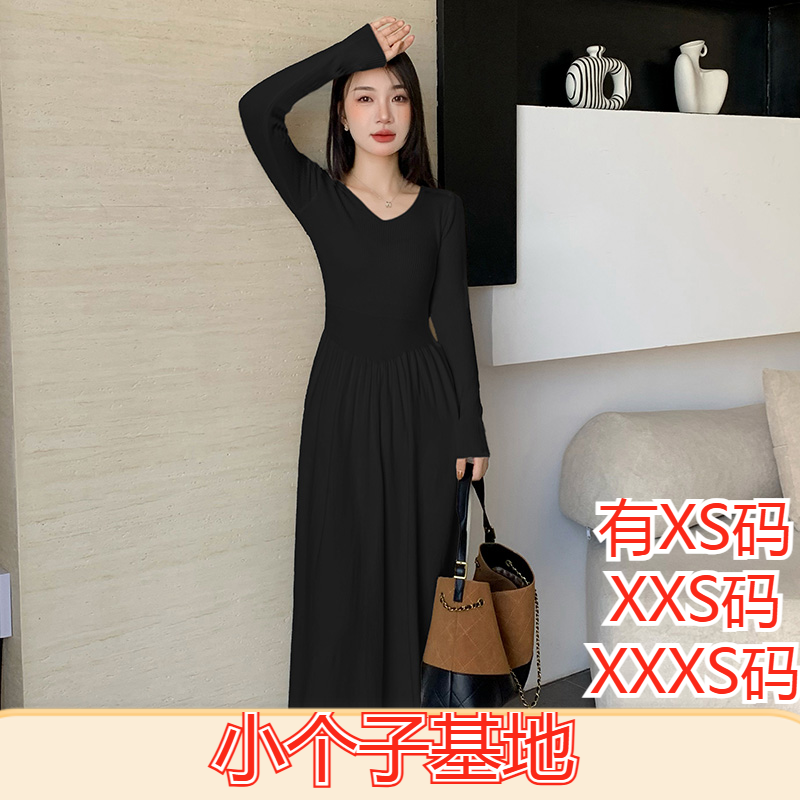 150cm冬季女装加小码XXXS小个子显高长袖针织连衣裙女高级感毛衣