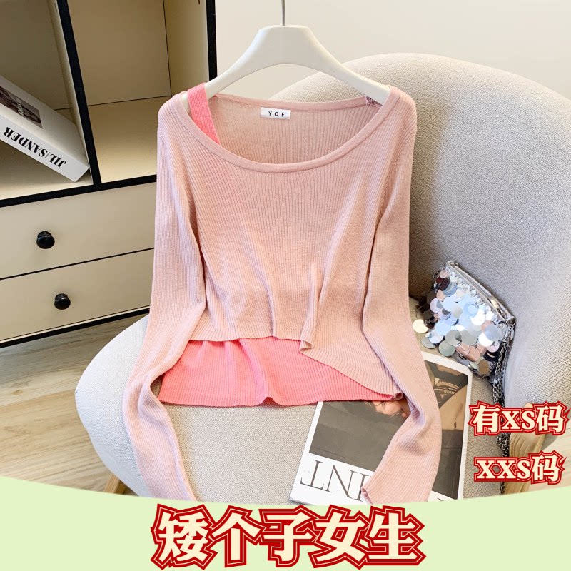 女装秋装150cm加小码XXS显高小个子假两件打底衫针织衫上衣百搭