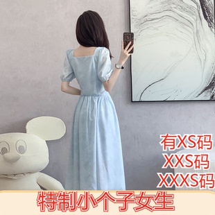 150cm方领雪纺连衣裙2026茶歇裙时尚 矮个子155小个子XXXS女装 夏季