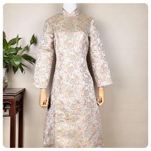 新中式宋锦旗袍天鹅湖锦纹高级裁缝来图来料加工手工盘扣冬季保暖