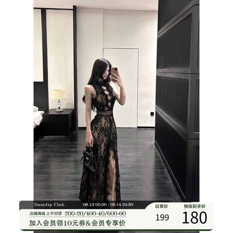 灰尘邓邓 性感无袖连衣裙女2025夏季新款镂空蕾丝长裙高级感裙子