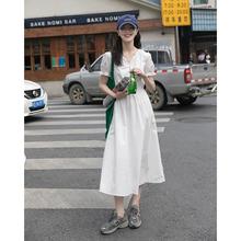 觅定白色连衣裙女夏法式气质小白裙小个子度假裙子收腰长裙连身裙