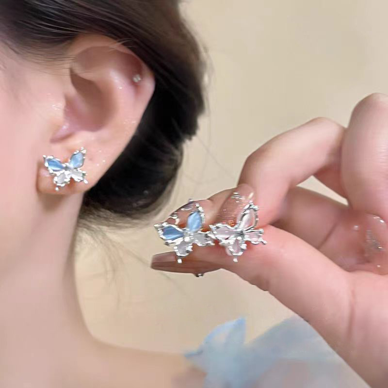 超仙小众猫眼石耳钉女轻奢蝴蝶甜