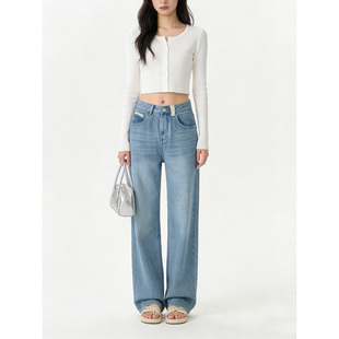 春季新款天丝高级感牛仔裤女薄款高腰显瘦直筒透气垂感拖地阔腿裤