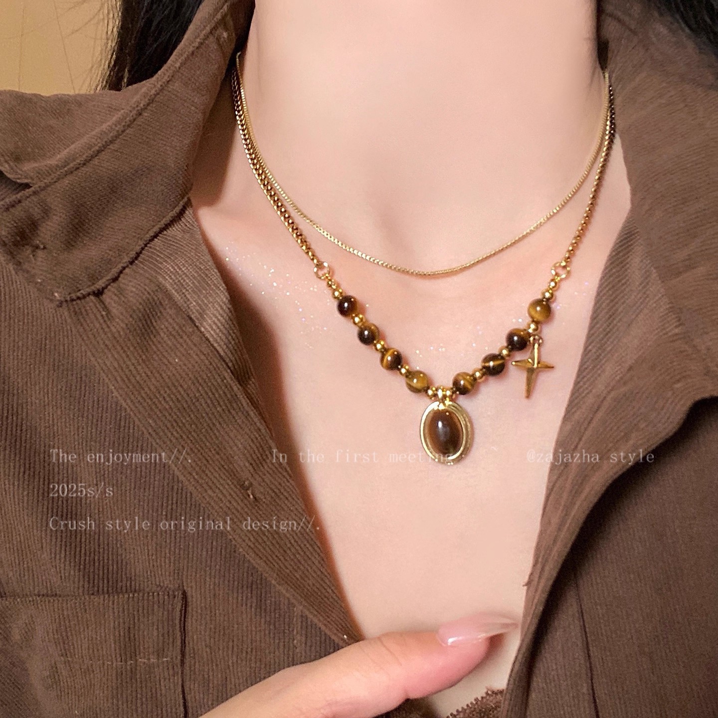 合金锁骨链美新款秋冬虎眼项链