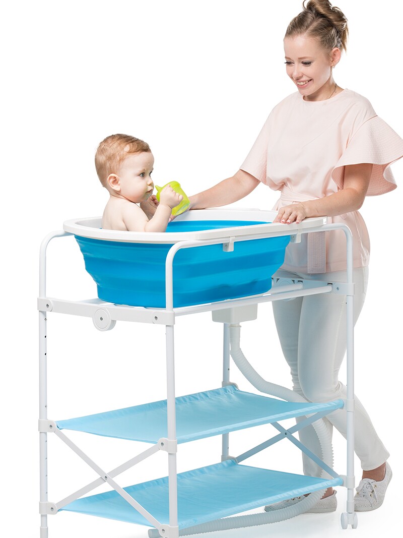 新生婴儿洗澡浴盆支架可调高低能折叠新生儿宝宝简易带滚轮