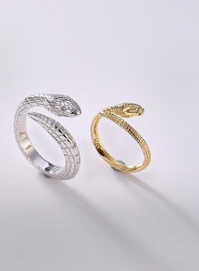 金蛇吉祥通体925男女原创开口戒