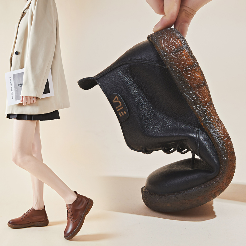 真皮小短靴女秋冬软底大码二棉鞋