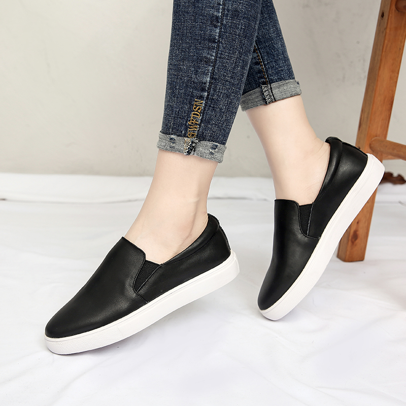 真皮一脚蹬乐福鞋软底休闲小白鞋