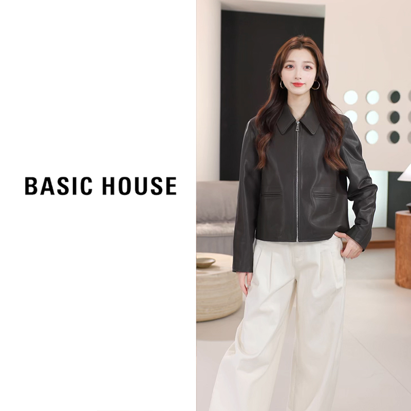 Basic House/百家好2025皮夹克短皮衣外套B1295B55002（衣长53）