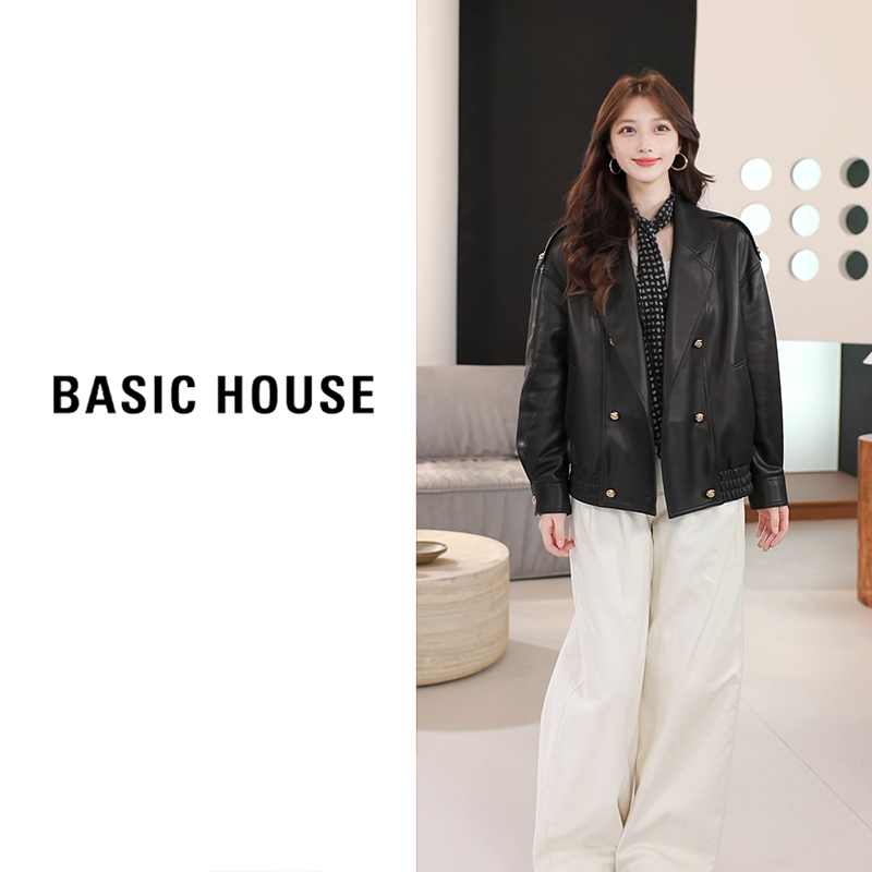 Basic House/百家好秋冬新款短款皮衣外套B1295B5H482（衣长67）
