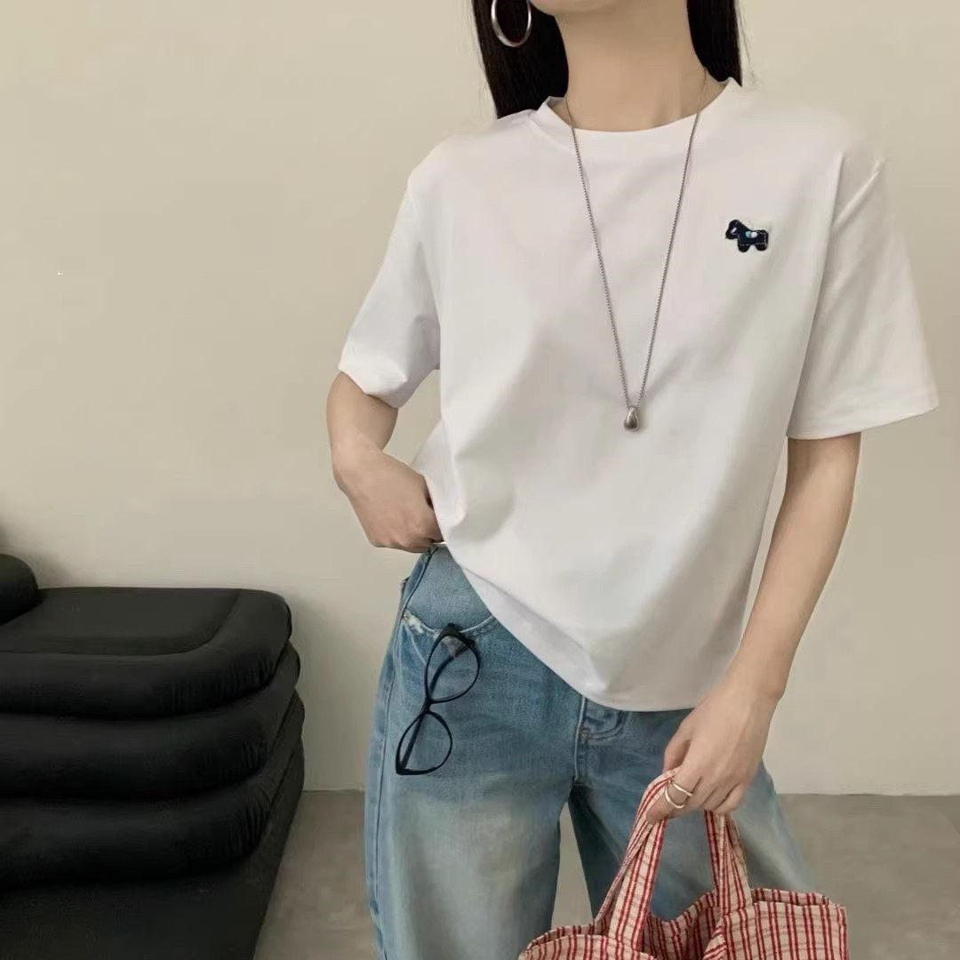 韩系简约百搭工艺小马纯棉短袖t恤女2026春夏新款小个子显瘦上衣