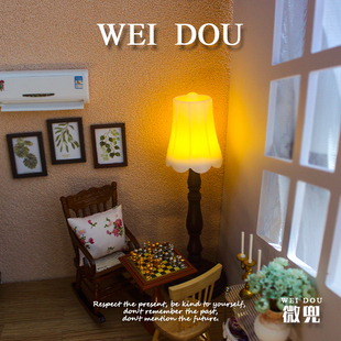 blythe迷你可亮落地灯dollhouse娃屋复古立灯6分bjd微缩氛围灯