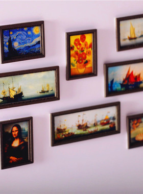 ob11袖珍油画模型娃屋迷你小物件bjd画框dollhouse微缩相框道具