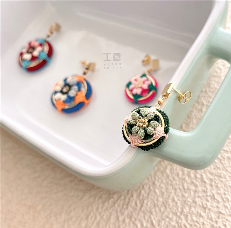 钩针材料包微钩耳环手工花砖二号