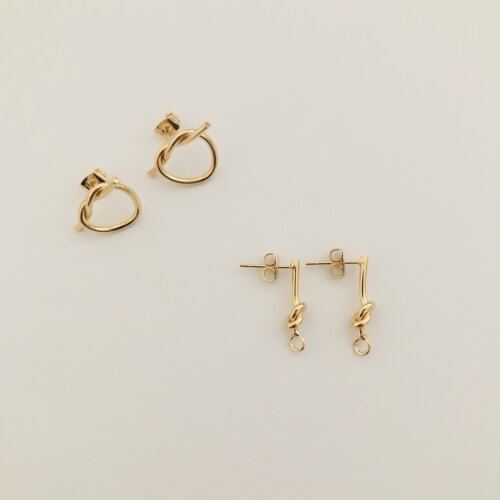 24k手工打结饰品配件防敏耳钉