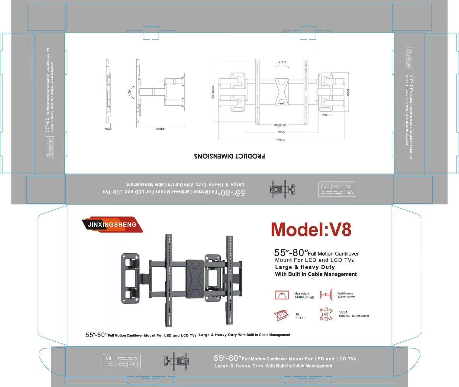 超薄内嵌电视机伸缩旋转挂架55-80寸折叠通用壁挂电视机支架挂架