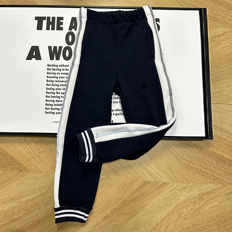 藏蓝校服裤子加绒保暖白色反光条