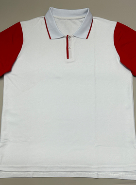 定制校服白色上衣拼红短袖夏中小学生开叉下摆休闲运动翻领pole衫