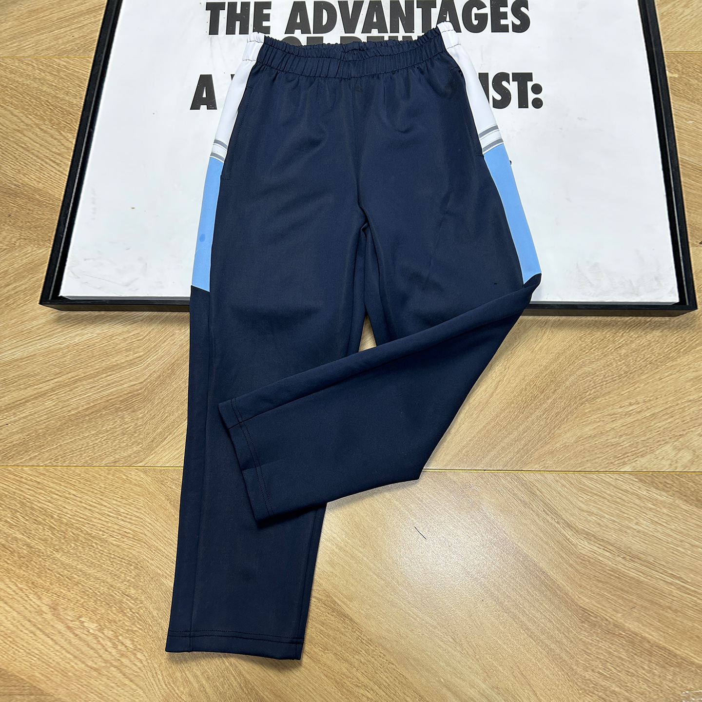 校服裤子藏蓝色拼浅蓝反光条春夏秋冬高中初中小学生运动休闲长裤