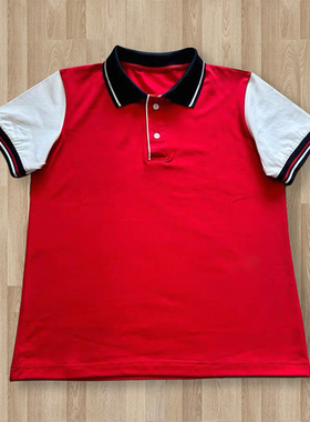 校服红色上衣拼接白色袖T恤短袖中小学生校服翻领休闲运动pole衫