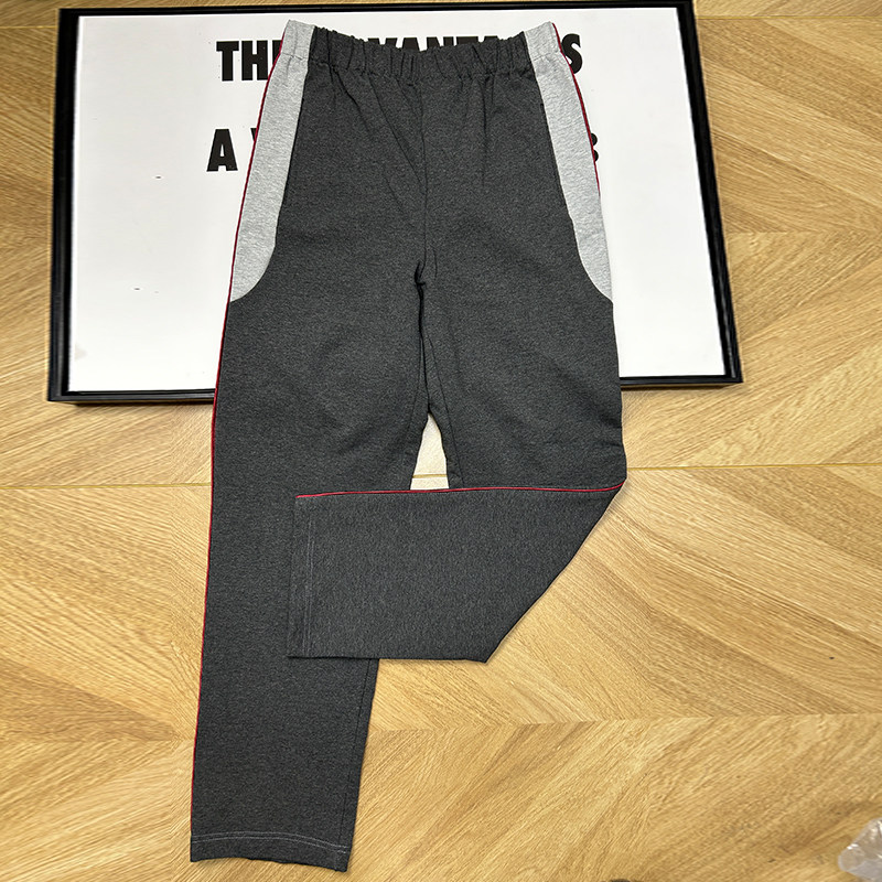 校服裤子男女同款直筒裤拼红条夏图片