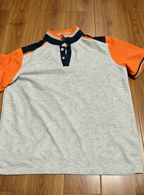 学生校服浅灰色拼橙色袖上衣短袖夏中小学生翻领POLO衫休闲运动服