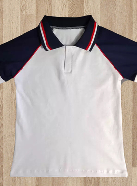 定制校服白色上衣拼深藏蓝短袖中小学生珠地棉翻领休闲运动pole衫