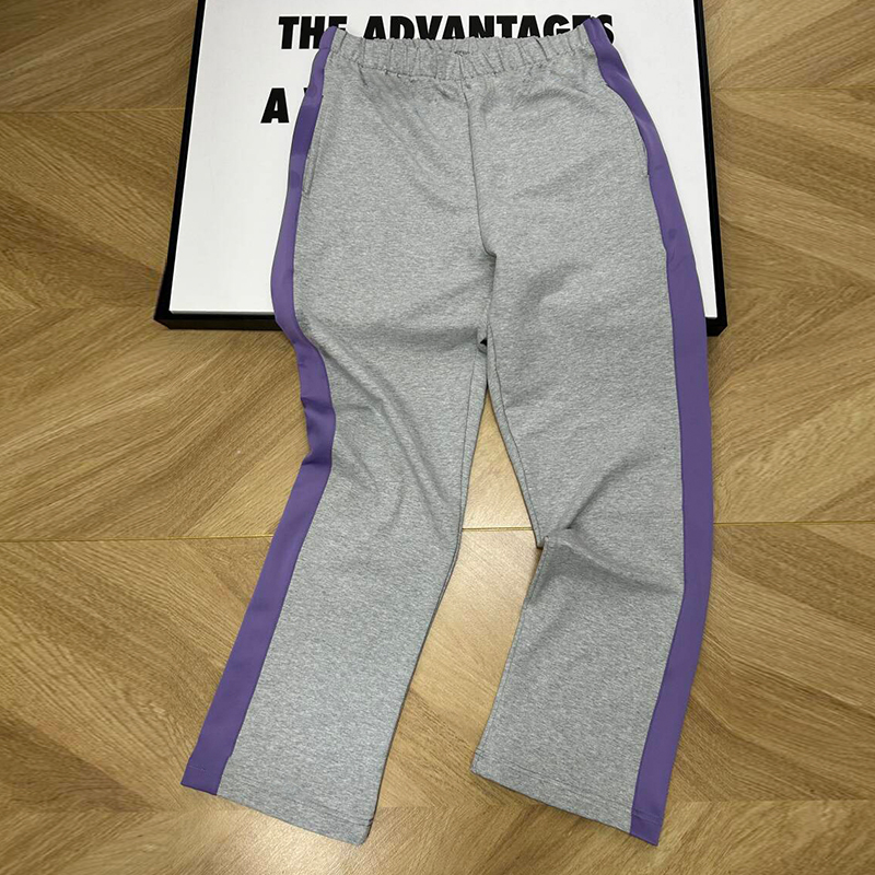 校服裤子浅灰拼紫色宽杠春夏秋冬