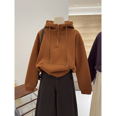 半开拉链加绒加厚保暖卫衣