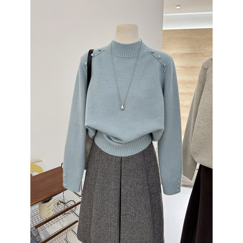 纽扣设计感韩系软糯毛衣针织衫