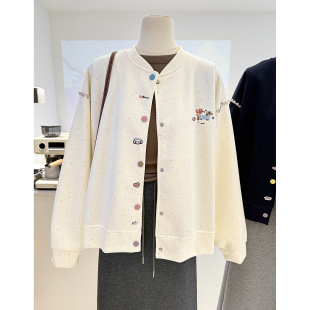 复古卡通刺绣小狗纽扣设计宽松显瘦系扣卫衣女外套 美式 秋季 新款