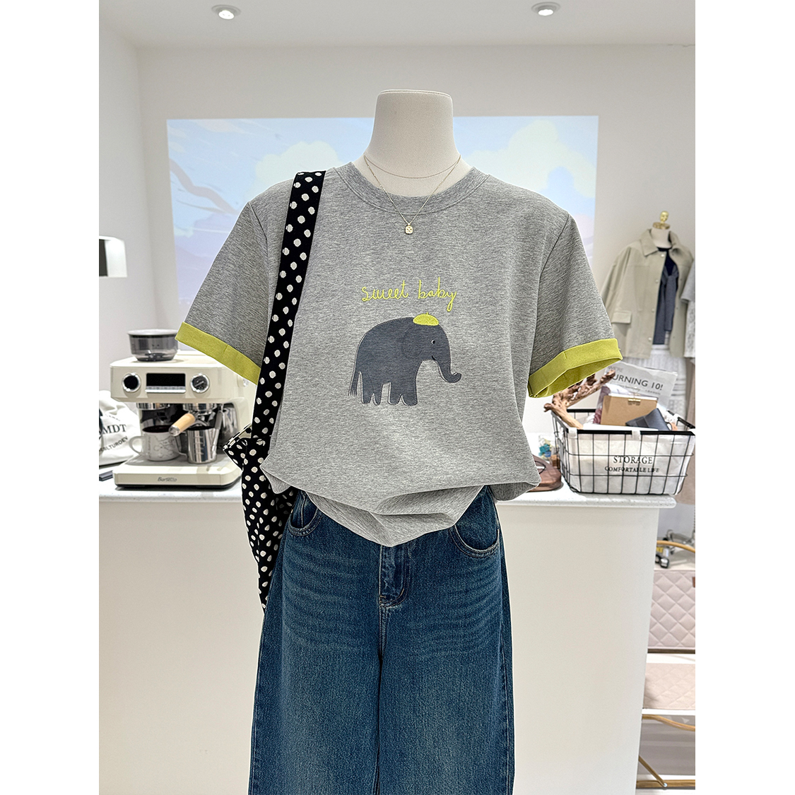 春夏新款韩系简约小众刺绣宽松显瘦卷袖短袖打底衫T恤女上衣内搭