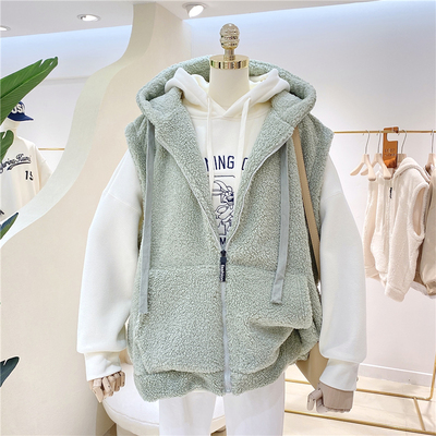过冬加绒无袖马甲卫衣坎肩