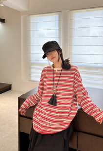 百搭圆领条纹长袖 2025秋款 时尚 韩版 T恤女宽松显瘦上衣 新款