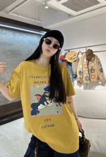 2025早春新款 T恤女宽松显瘦百搭上衣 小众设计感卡通印花短袖