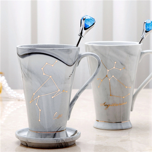 北欧风创意陶瓷杯潮流个性 办公室咖啡杯带盖勺男女家用喝水杯子