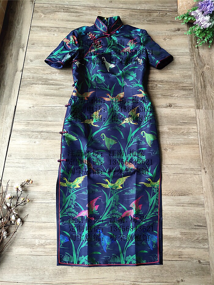 【梅朵旗袍馆】寒鸭戏水 宋锦 四大明锦 真丝  手工旗袍 私人定制