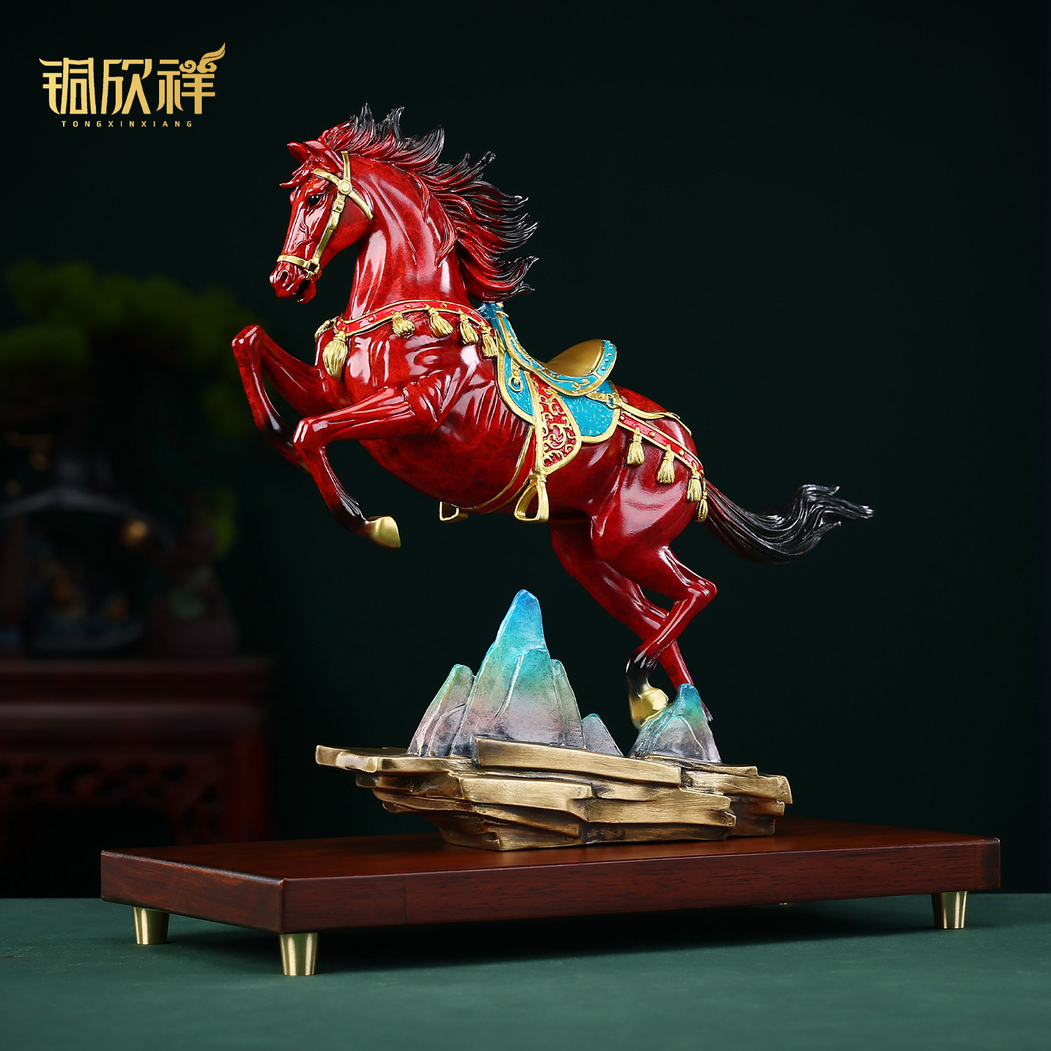 铜欣祥彩铜《千里江山马》摆件