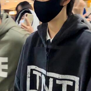 陈奕恒同款重磅美式复古水洗连帽卫衣秋冬字母印花拉链开衫外套潮