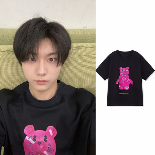 TF家族三代张子墨同款衣服潮牌tee美式复古小熊印花短袖T恤男女夏