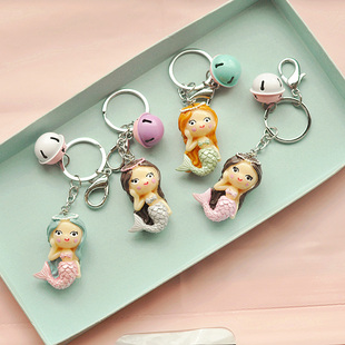 创意卡通可爱小美人鱼公仔汽车钥匙扣铃铛钥匙圈女生书包包挂件饰