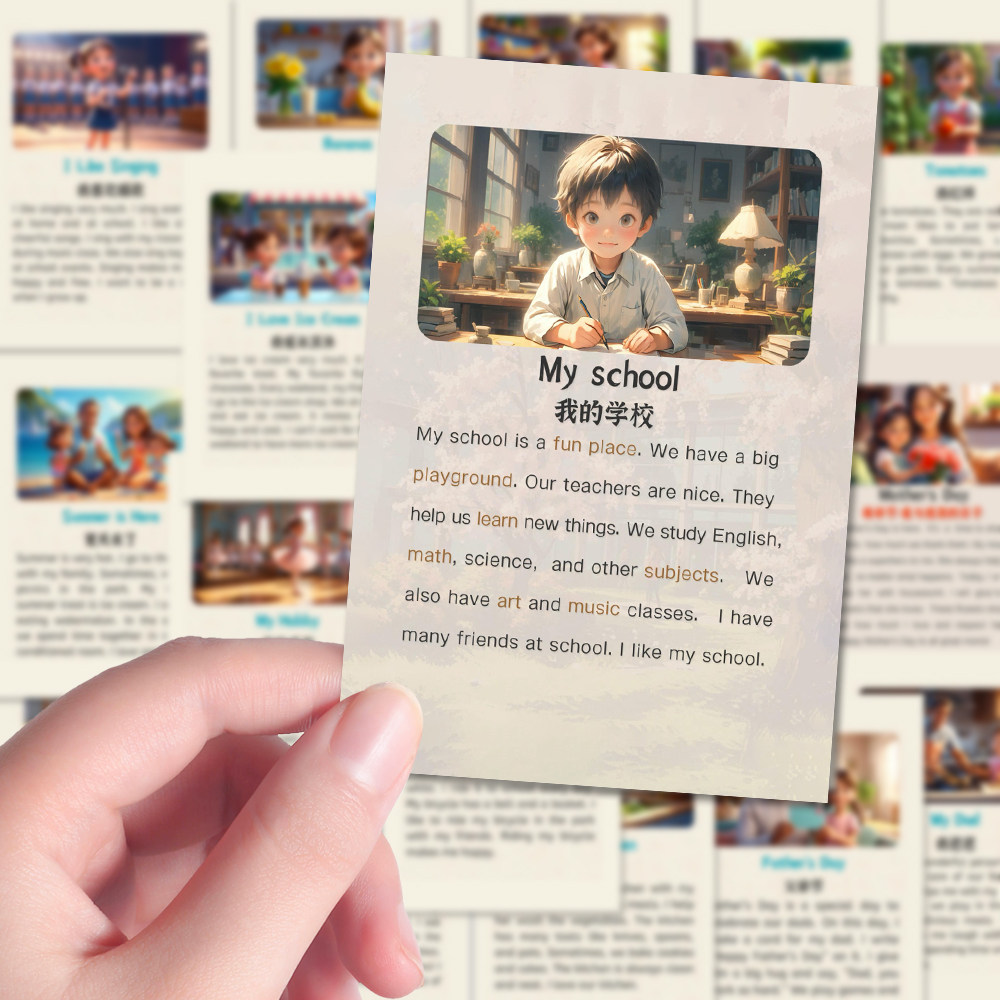 96张趣味英语单词知识点速记便携插画阅读作文练习素材笔记本贴纸