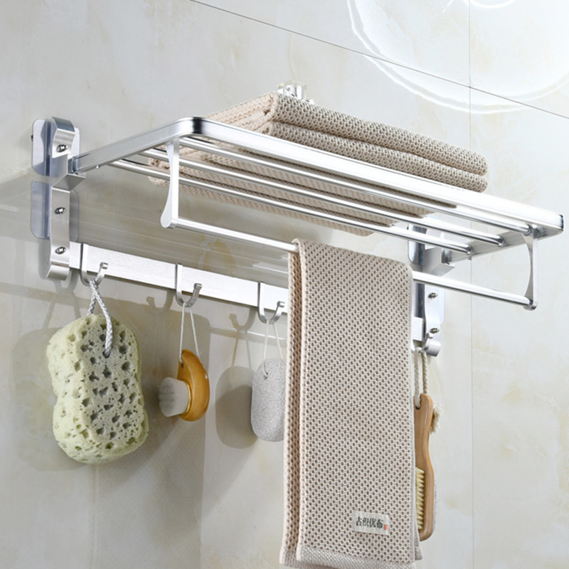 免打孔太空铝卫生间毛巾架浴室活动折叠浴巾架厕所间置物架无痕贴