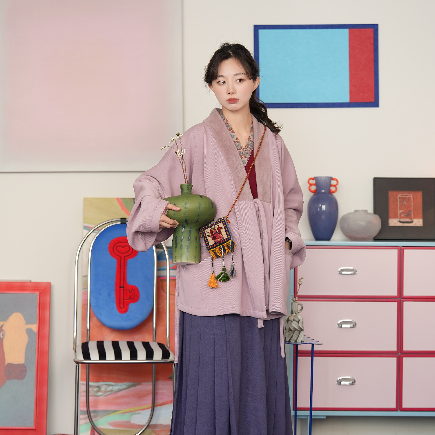 谜阿凰【丁香紫热岩绒】明制小个子通勤汉服秋冬加厚保暖外套女