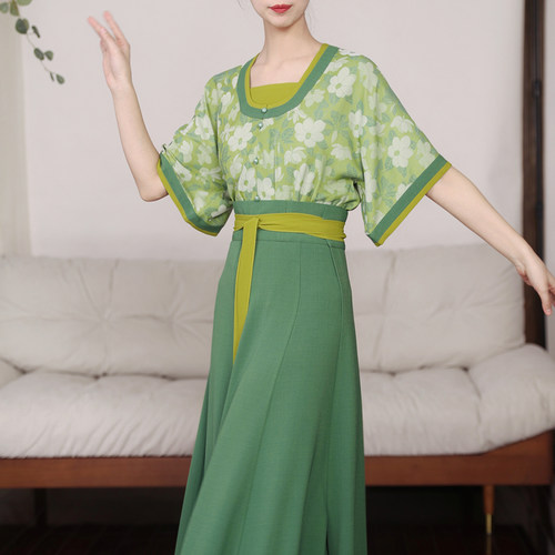 谜阿凰【水龙吟八破裙】汉服半身裙一片式破裙春夏绿色中式原创女