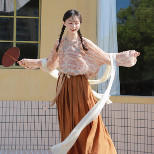 素圓領衫 褶裙日常春夏女 唐制漢服復原風漢元 謎阿凰對馬團窠圓領衫