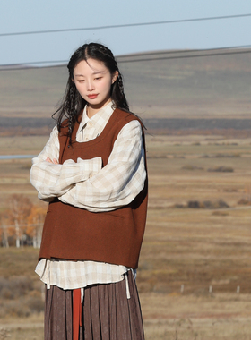 谜阿凰【赤灵坦领马甲】新中式原创日常通勤外穿冬季女款红色比甲