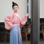 谜阿凰云水澜圆领衫 素原创短上衣破裙 汉服汉元 唐制坦领秋季 长袖